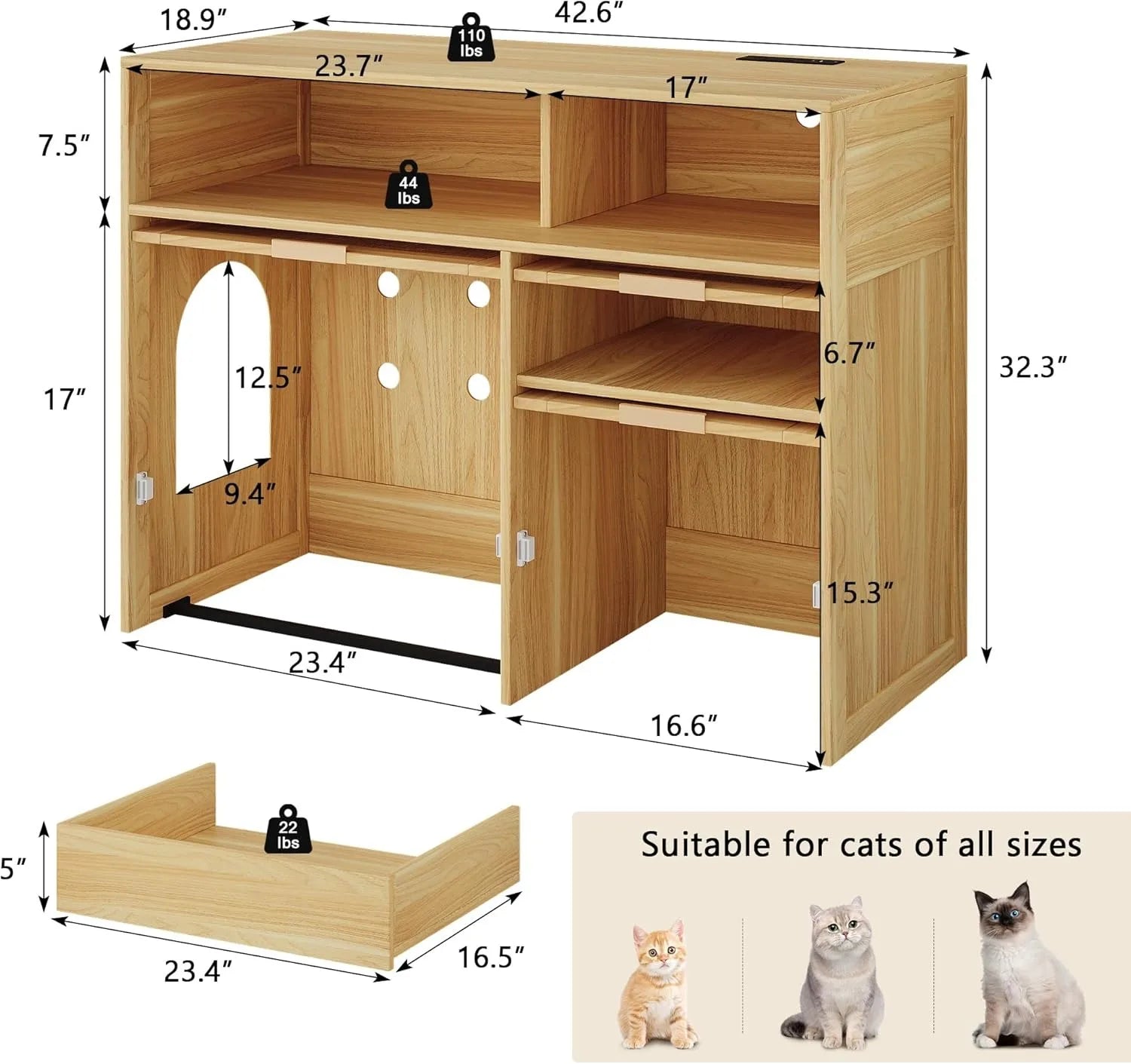 42'' Hidden Enclosure with Litter Drawer