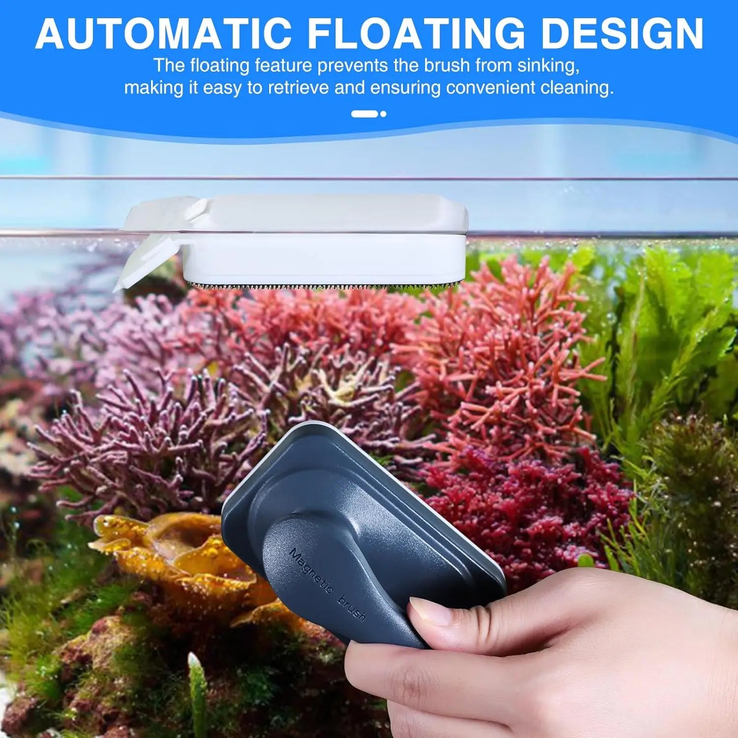 Strong Magnetic Glass Cleaner Brush for Aquariums, Fish Tank Algae Magnet with 2 Detachable Scrapers