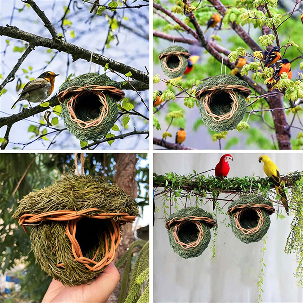 Handwoven Outdoor Natural Grass Hanging Birdhouse