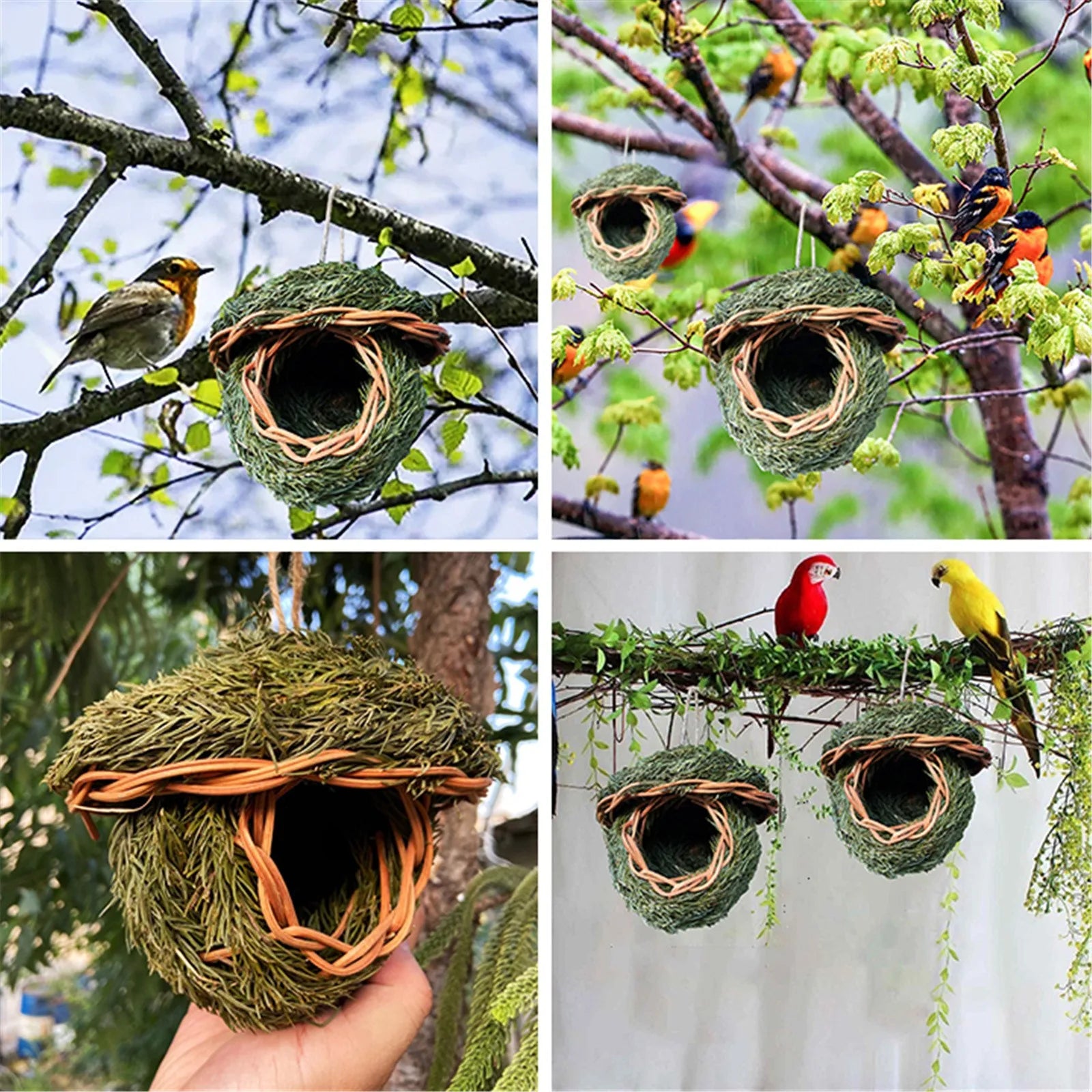 Handwoven Outdoor Natural Grass Hanging Birdhouse