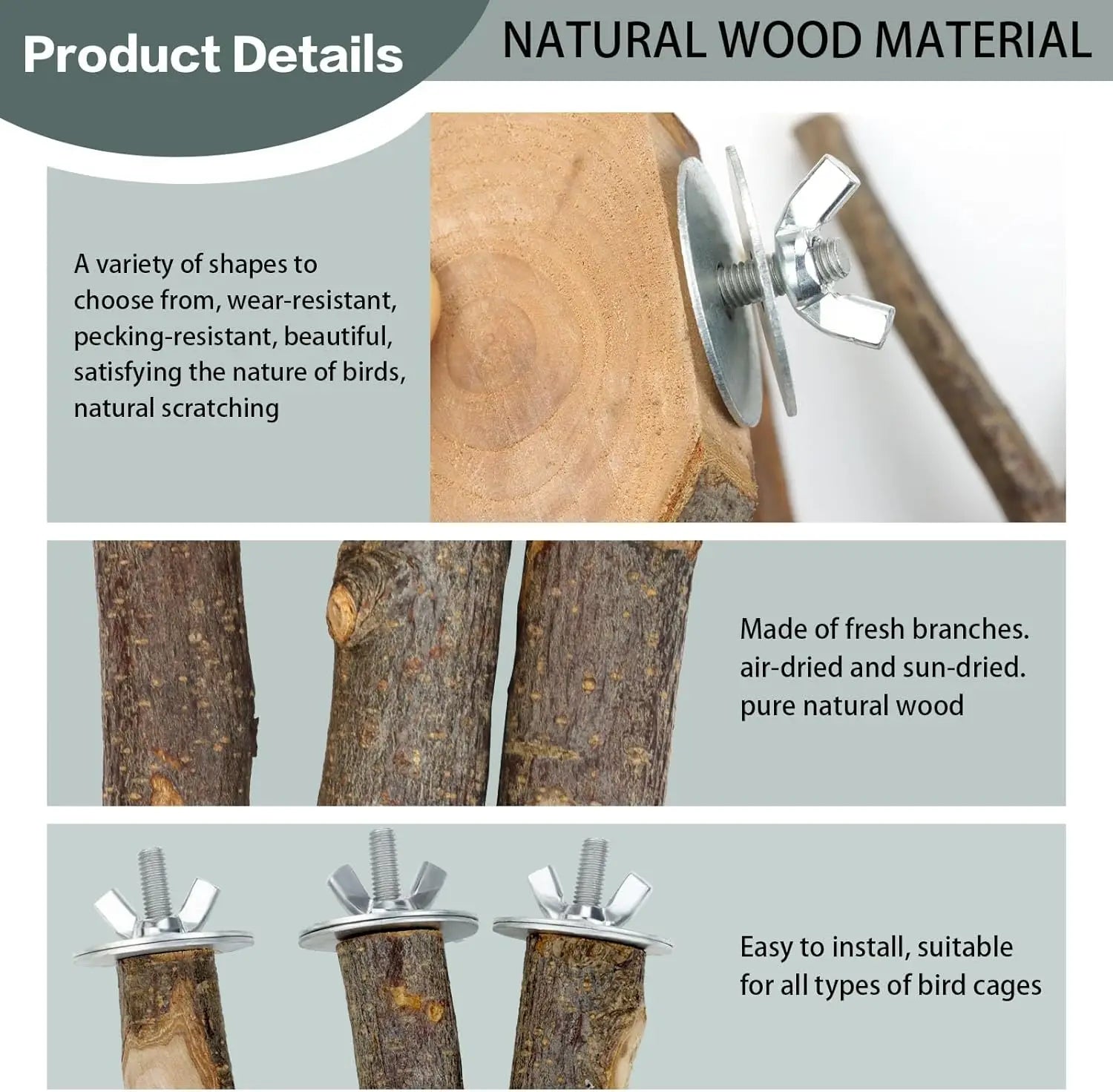 8PCS Natural Wood Bird Perches