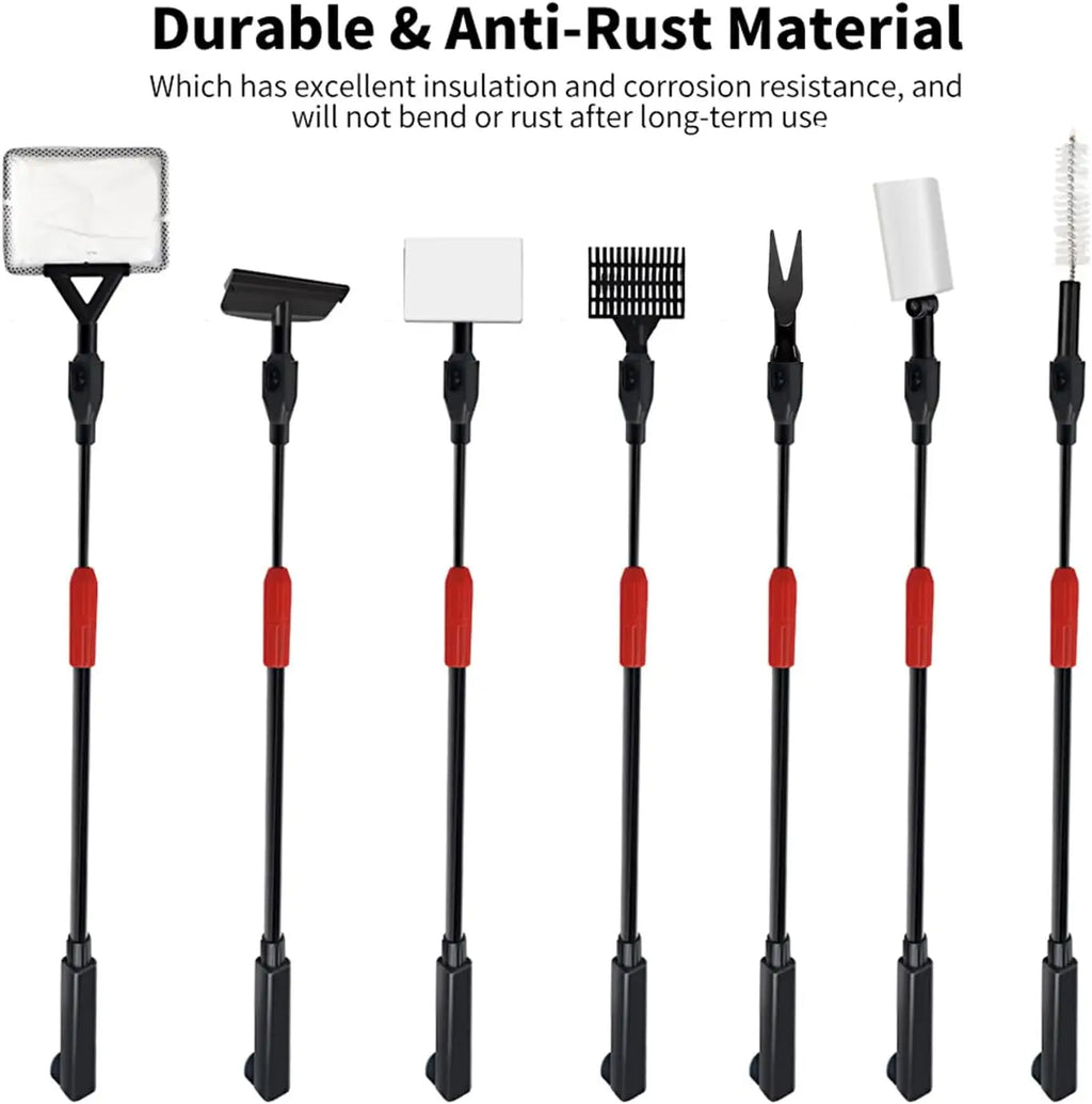 7-in-1 Aquarium Cleaning Kit with Adjustable Long Handle,Sponge Brush,Scraper,Tube Brush,Gravel Rake for Fish Tank Maintenance