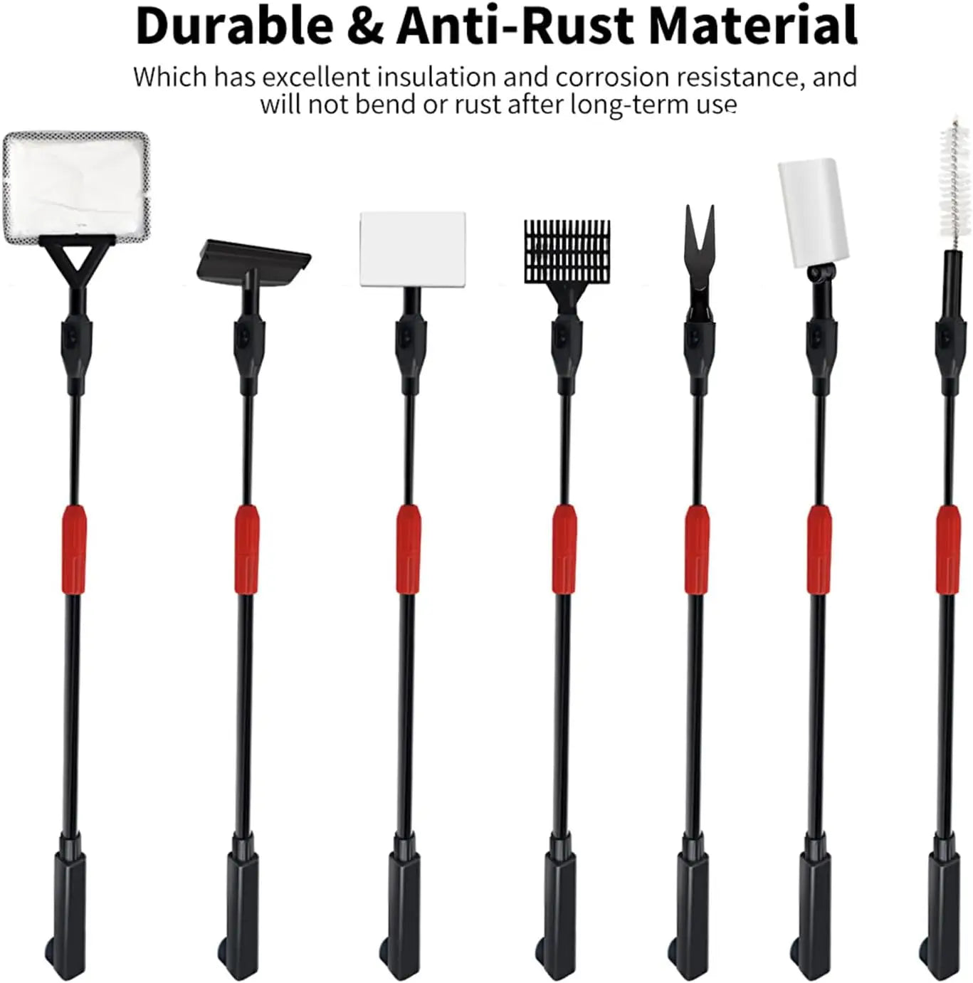 7-in-1 Aquarium Cleaning Kit with Adjustable Long Handle,Sponge Brush,Scraper,Tube Brush,Gravel Rake for Fish Tank Maintenance