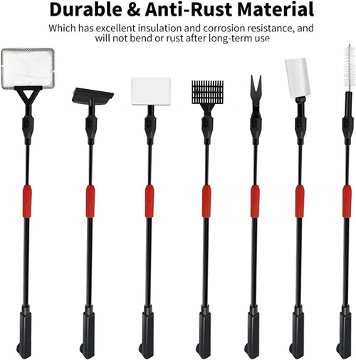 7-in-1 Aquarium Cleaning Kit with Adjustable Long Handle,Sponge Brush,Scraper,Tube Brush,Gravel Rake for Fish Tank Maintenance
