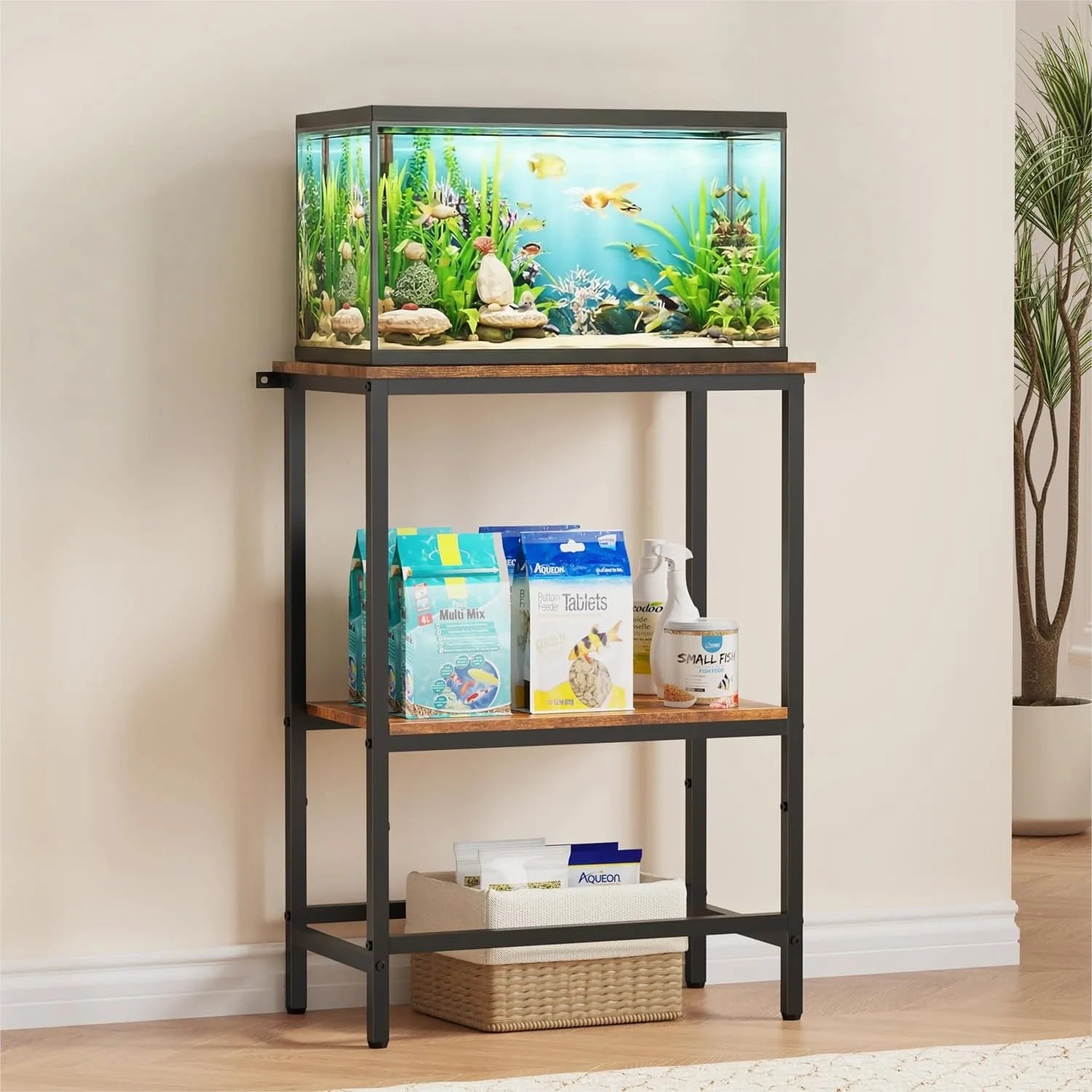 Fish Tank Stand for 10 Gallon, Heavy Duty Aquarium Stand with Storage Shelves, Sturdy One-Piece Top, 21.2"L x 11.8"W x 29.3"H