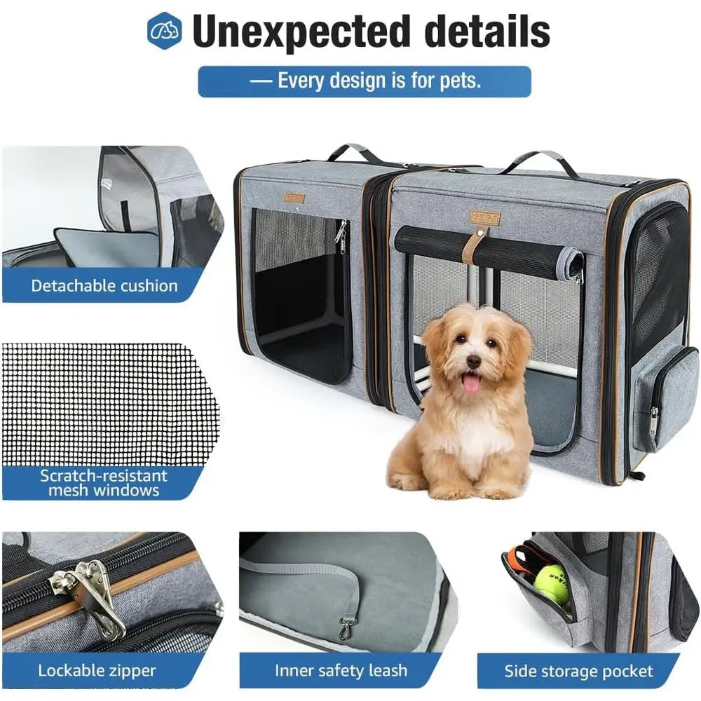 Dual-Compartment Pet Carrier with Built-In Litter Box for Travel, Grey