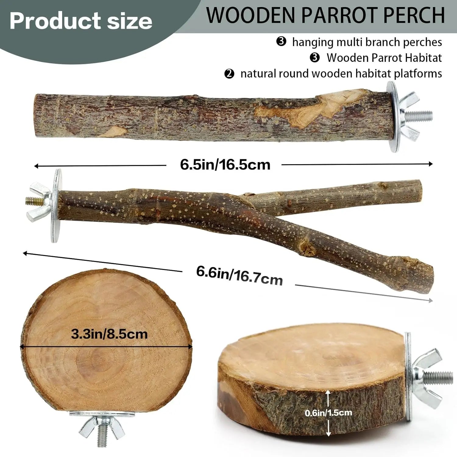 8PCS Natural Wood Bird Perches