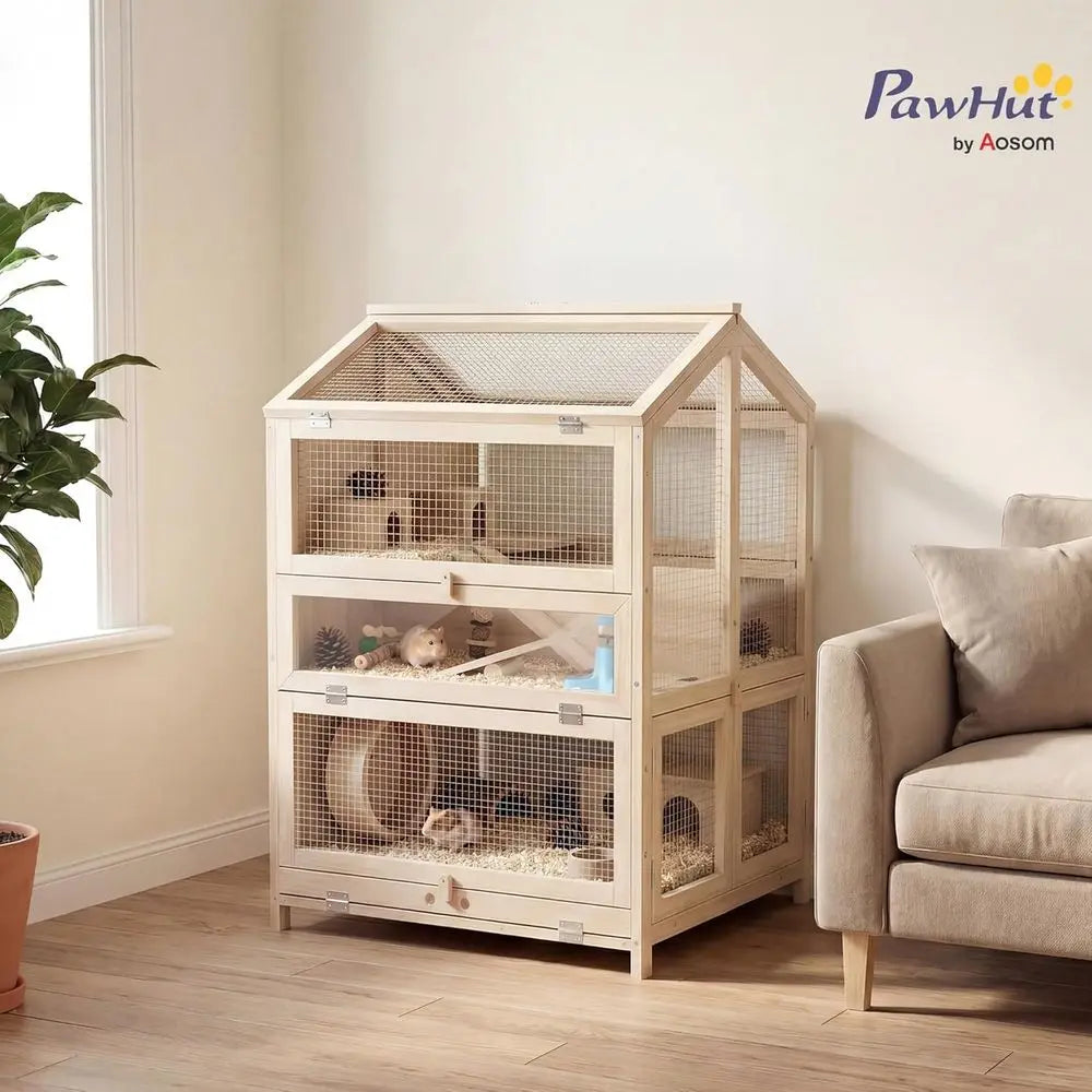 Large 3-Tier Wooden Pet Cage