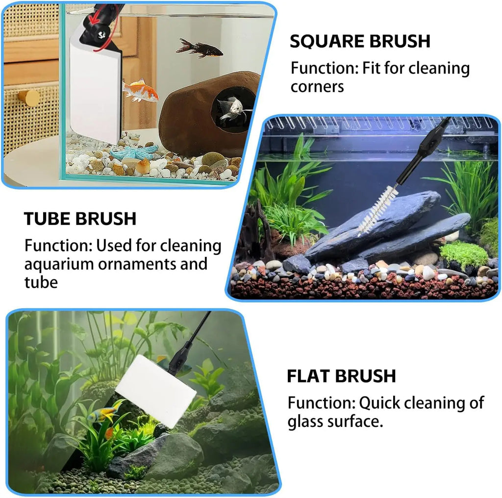 7-in-1 Aquarium Cleaning Kit with Adjustable Long Handle,Sponge Brush,Scraper,Tube Brush,Gravel Rake for Fish Tank Maintenance