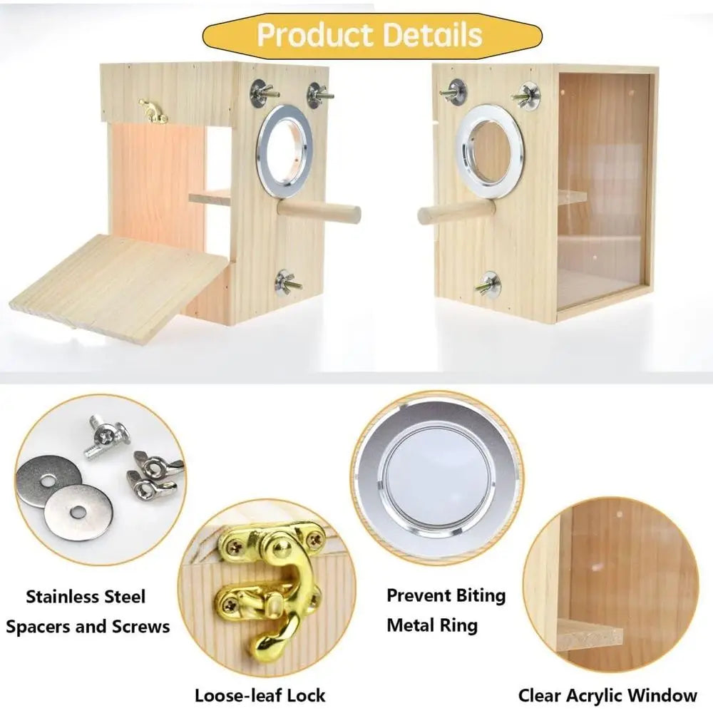 Wooden Acrylic Transparent Nest Box for Breeding Birds