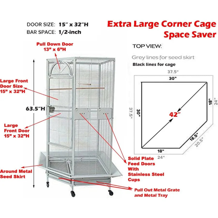 Large Corner Bird Flight Breeding Rolling Cage
