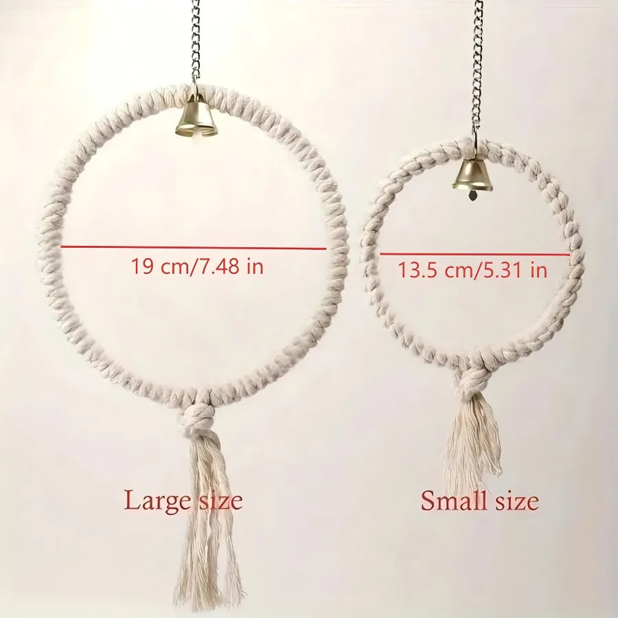 Hemp Rope Bird Toy Ring with Bell