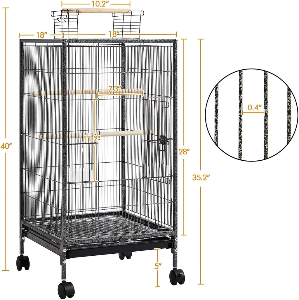 Open Top Bird Cage with Rolling Stand