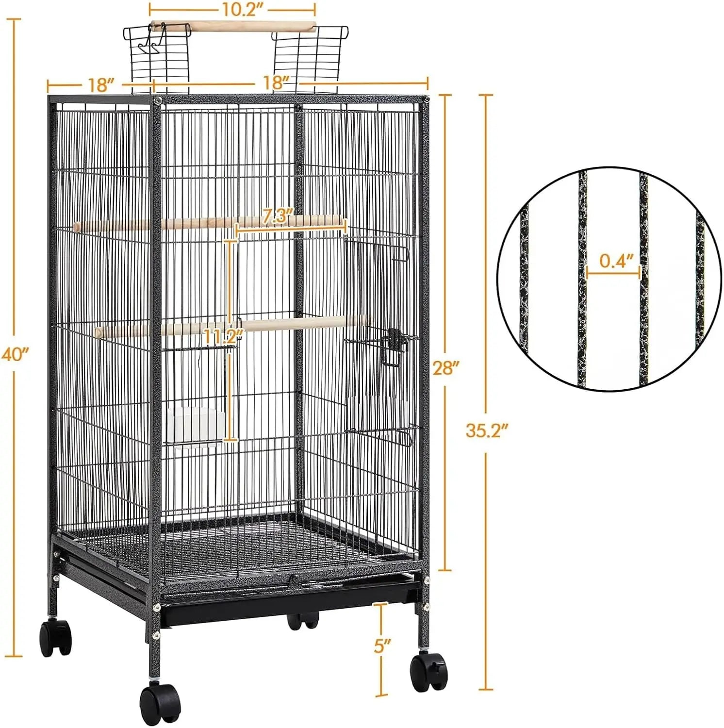 Open Top Bird Cage with Rolling Stand