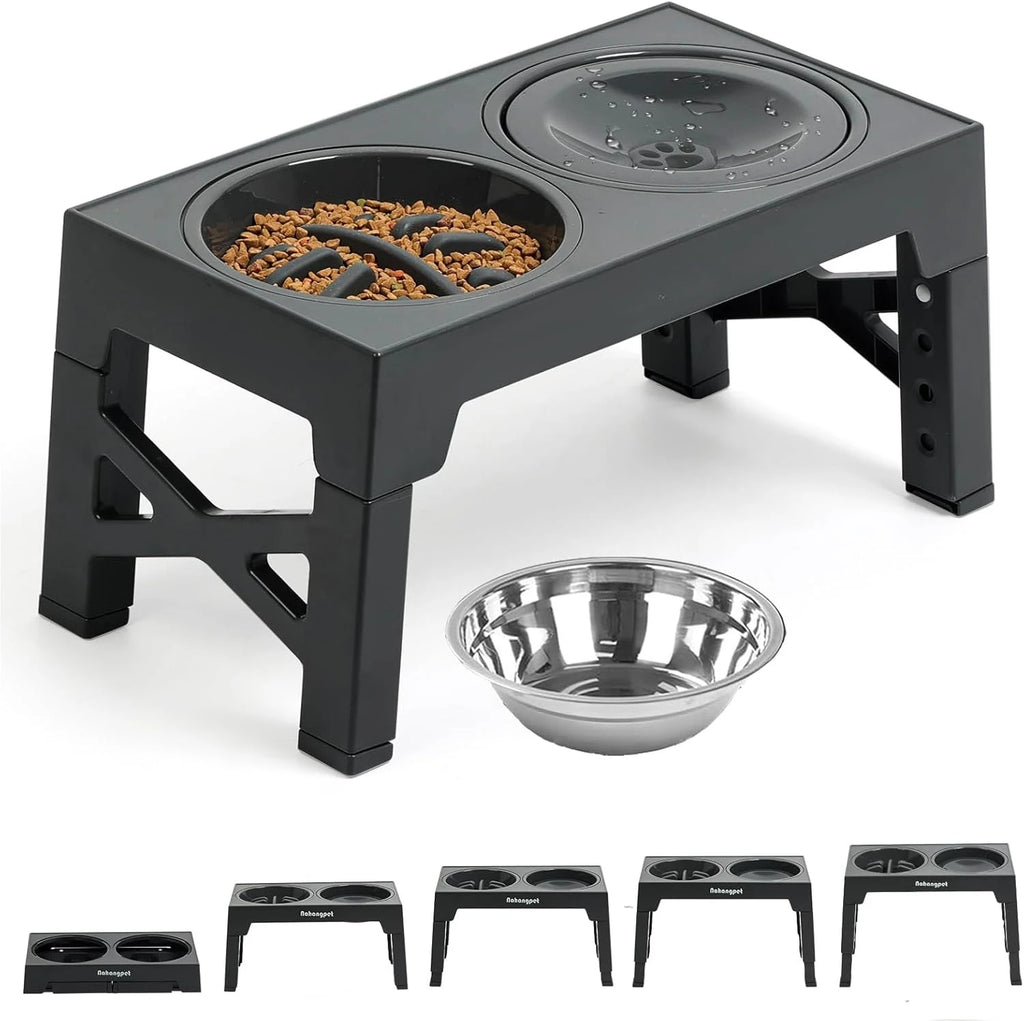 3-in-1 Elevated Slow Feeder Dog Bowls for Food and Water
