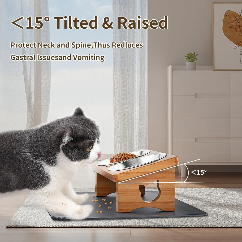 Tilted Elevated Pet Bowls with Silicone Mat