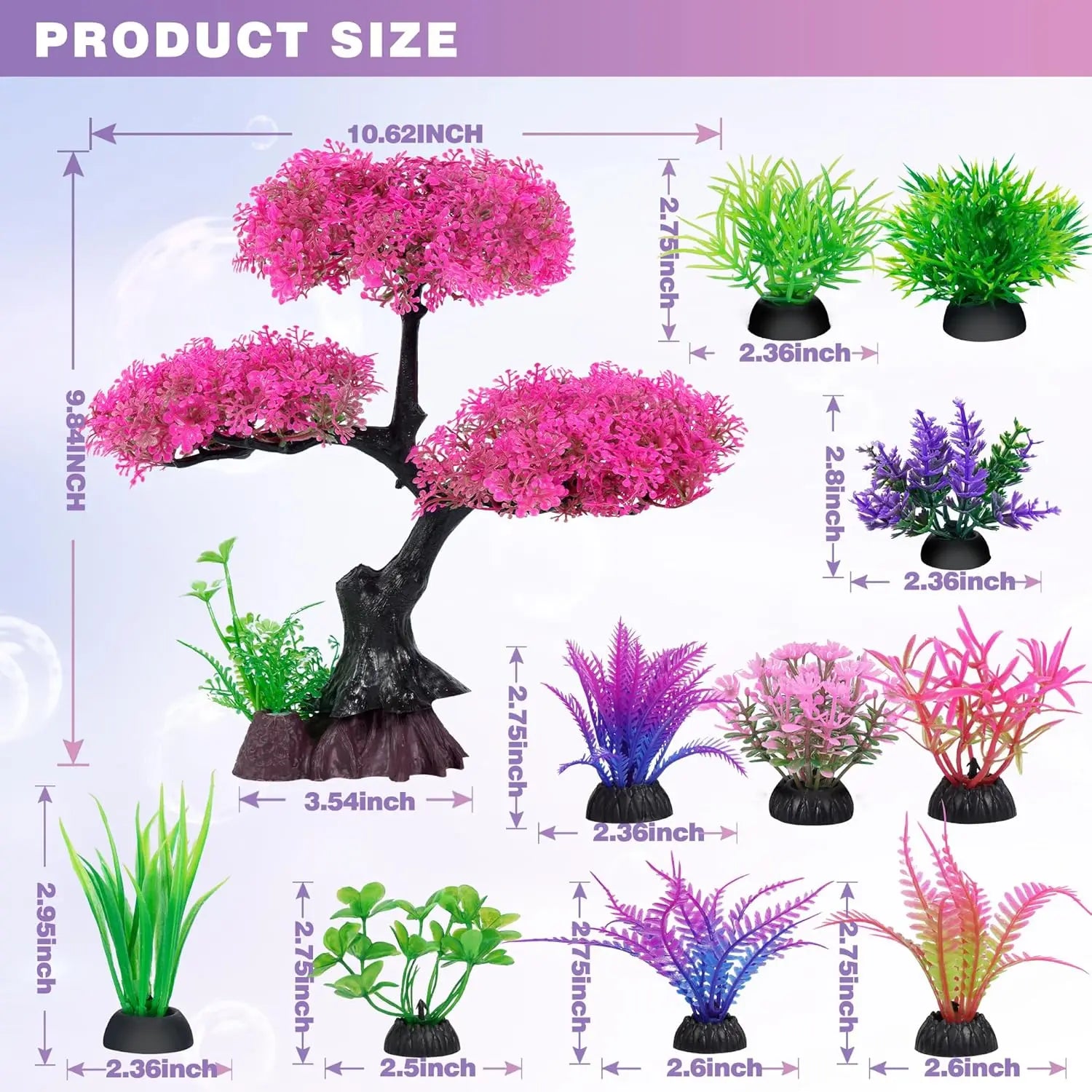 Artificial Aquarium Plants Decor Set, Cherry Blossom Tree Hide Accessories for Goldfish Betta Fish Tank