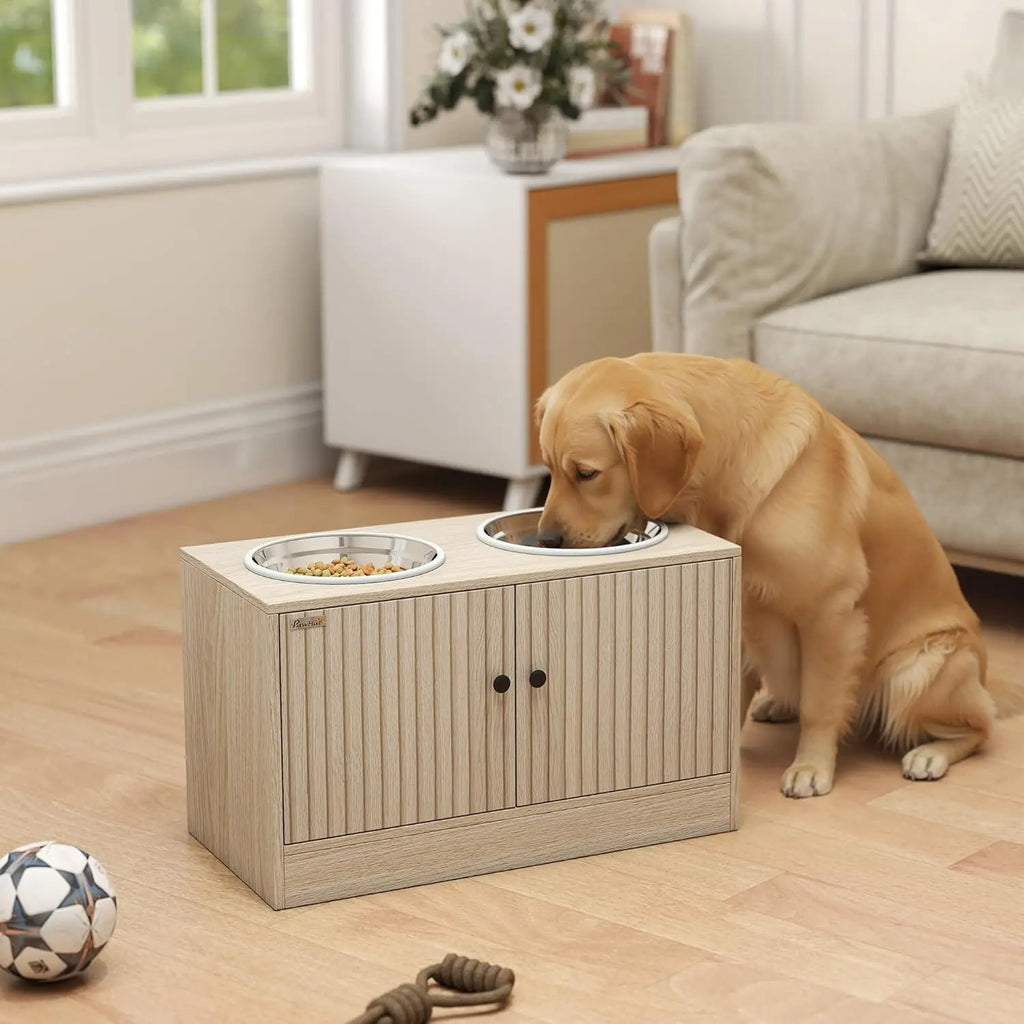 Elevated Dog Bowls with Storage Cabinet