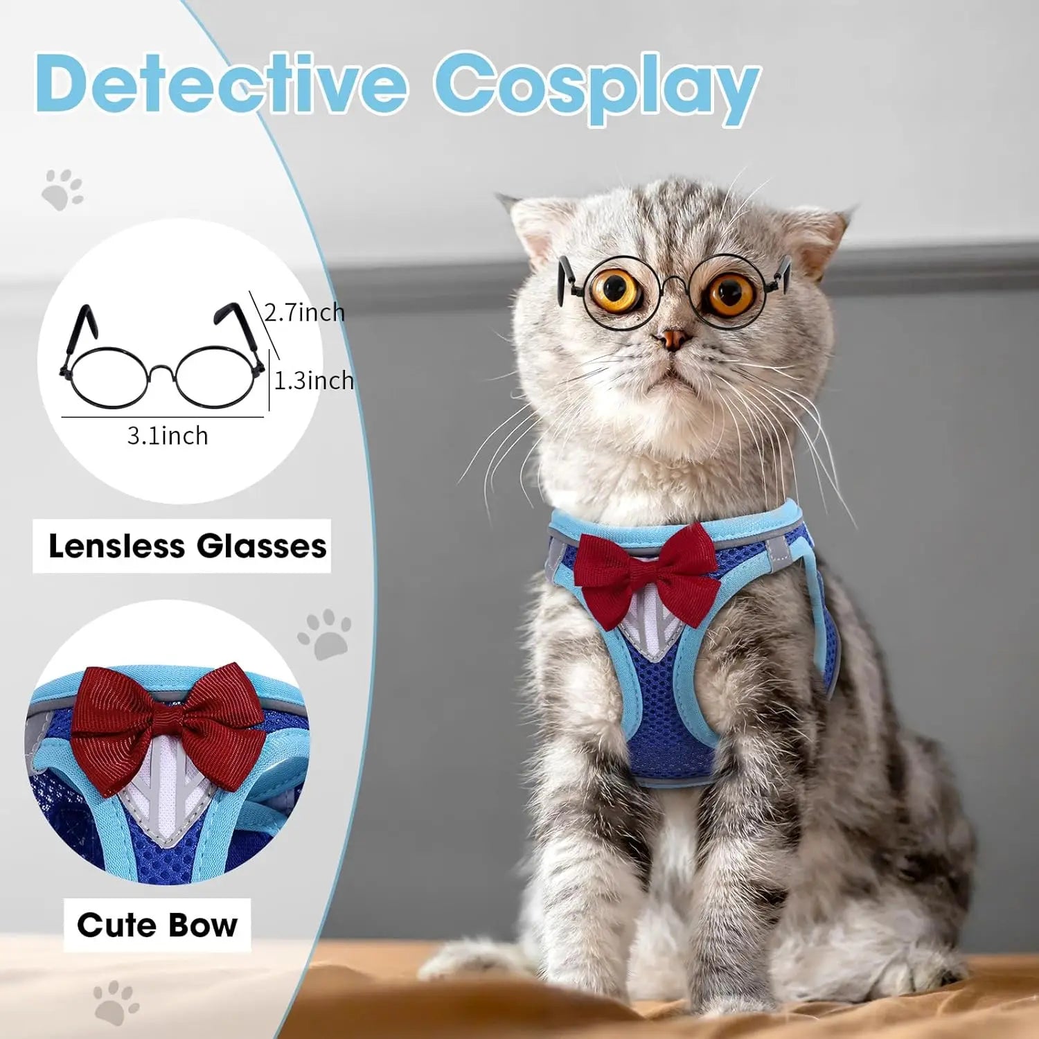Escape-Proof Cat Vest Harness and Leash Set, Adjustable Breathable Mesh with Reflective Strips for Kitten Puppy Bunny in Blue XS
