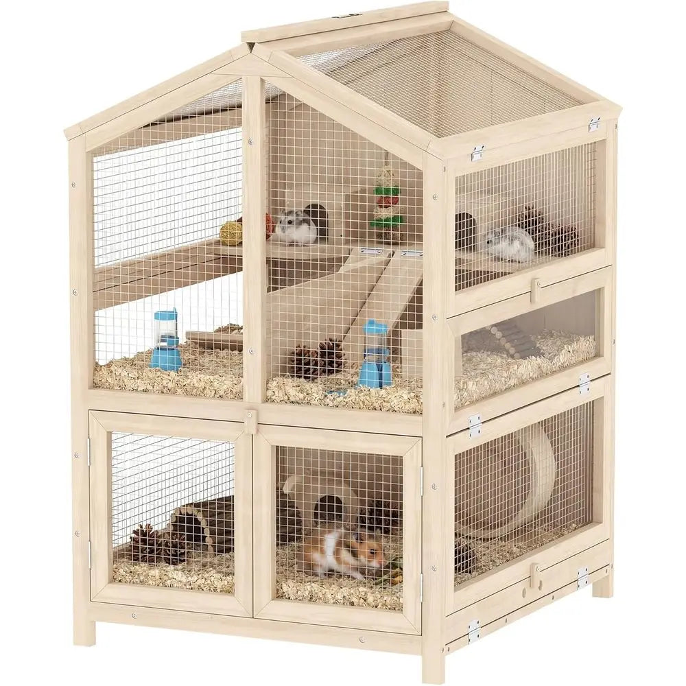 Large 3-Tier Wooden Pet Cage
