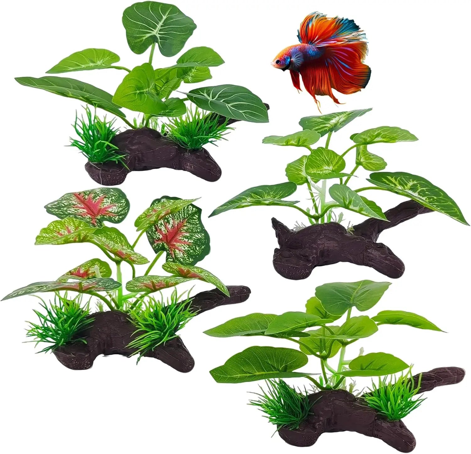Silk Aquarium Plants for Fish Tank, Betta Fish Decor, Realistic Fake Plants for Reptile Terrarium, Turtle & Gecko Habitat