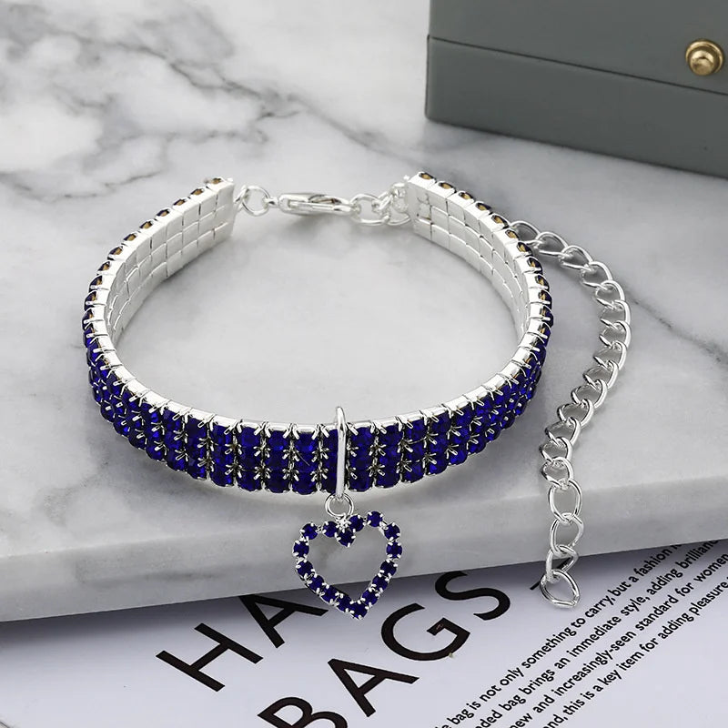 Three Row Elastic Rhinestone Pet Collars