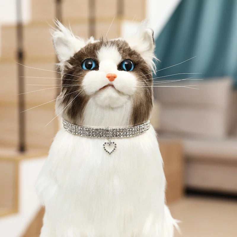 Three Row Elastic Rhinestone Pet Collars