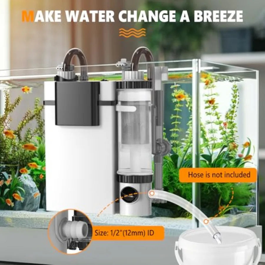 Quiet Hang On Back Aquarium Filter 5-30 Gallon Small Fish Tank Canister Filter with Surface Skimmer Spray Bar 3 Floss Pads Bio