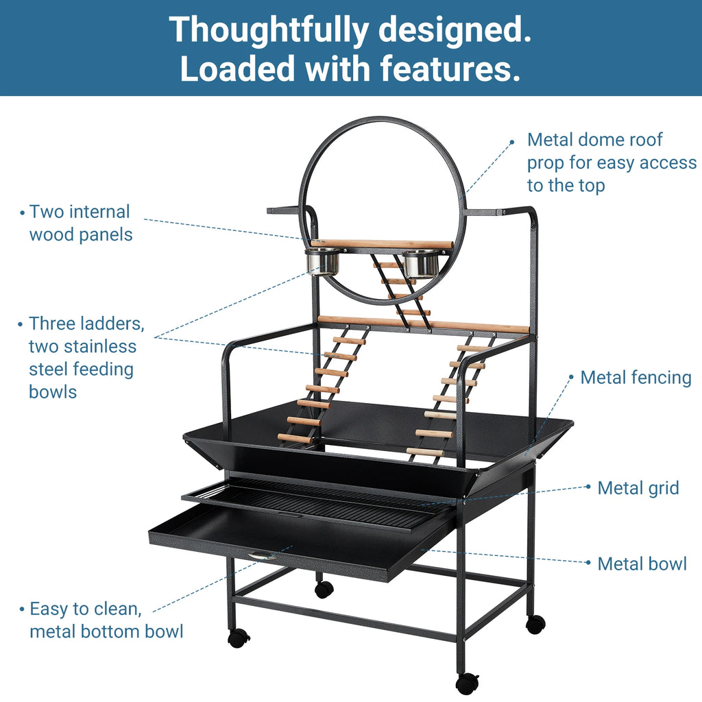 Extra Large Bird Cage with Rolling Stand Spacious Wrought Iron