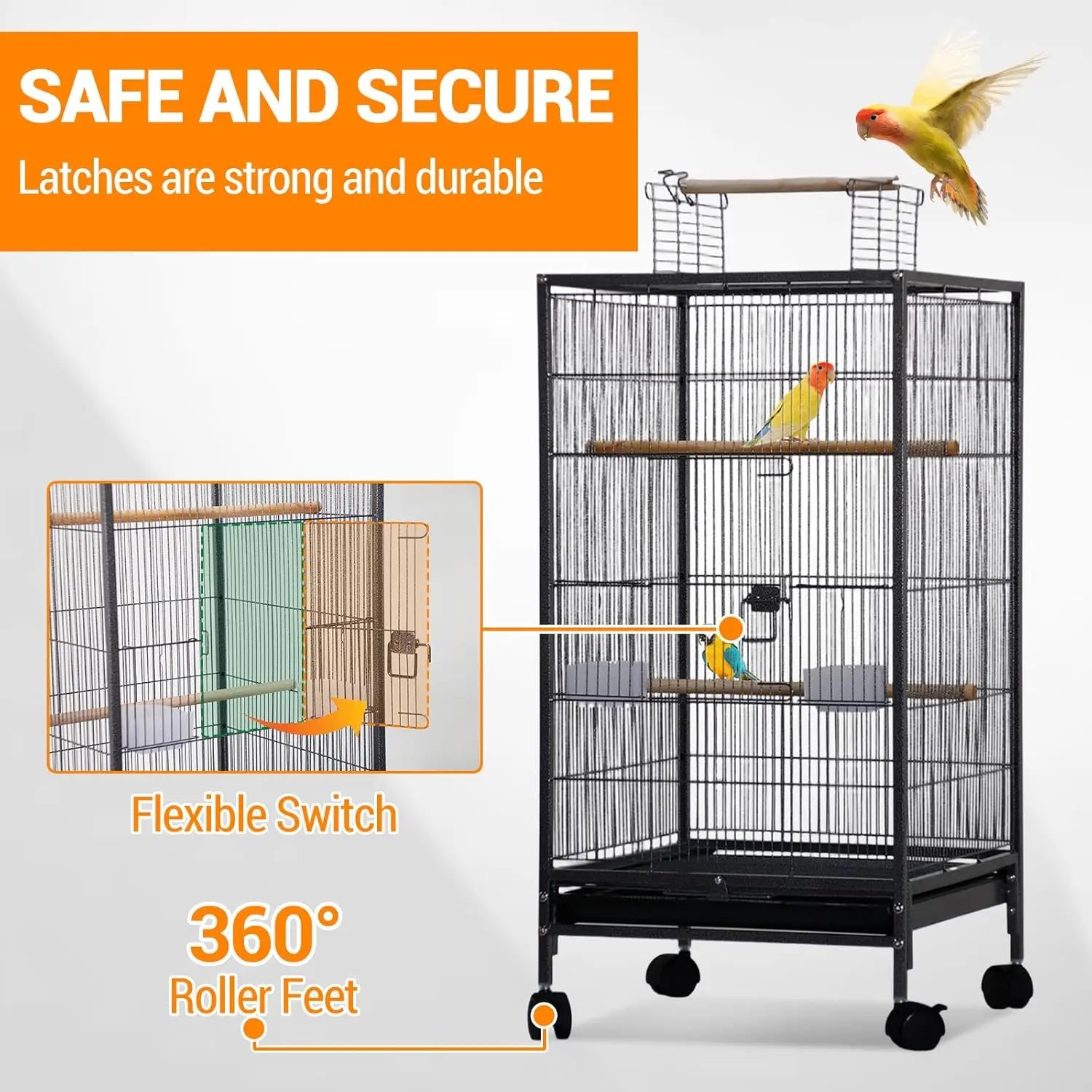 Open Top Bird Cage with Rolling Stand