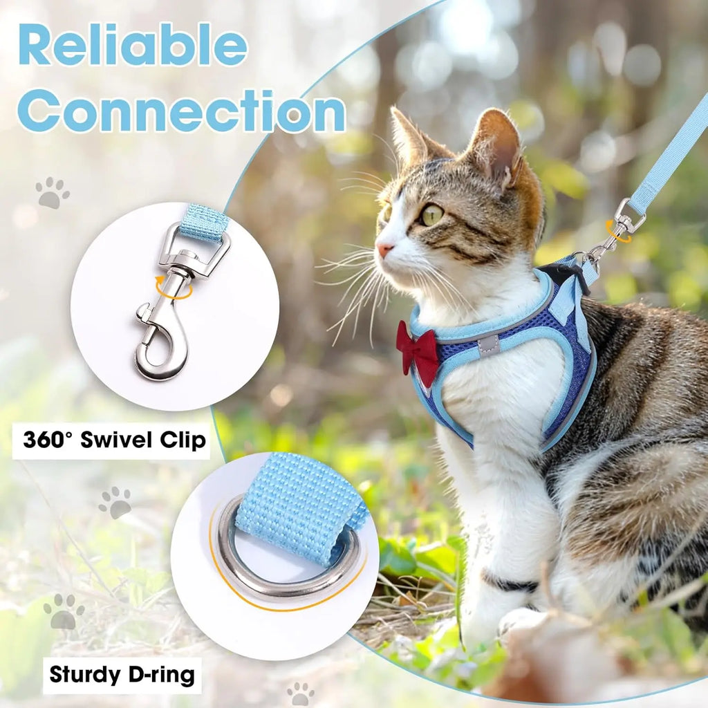 Escape-Proof Cat Vest Harness and Leash Set, Adjustable Breathable Mesh with Reflective Strips for Kitten Puppy Bunny in Blue XS