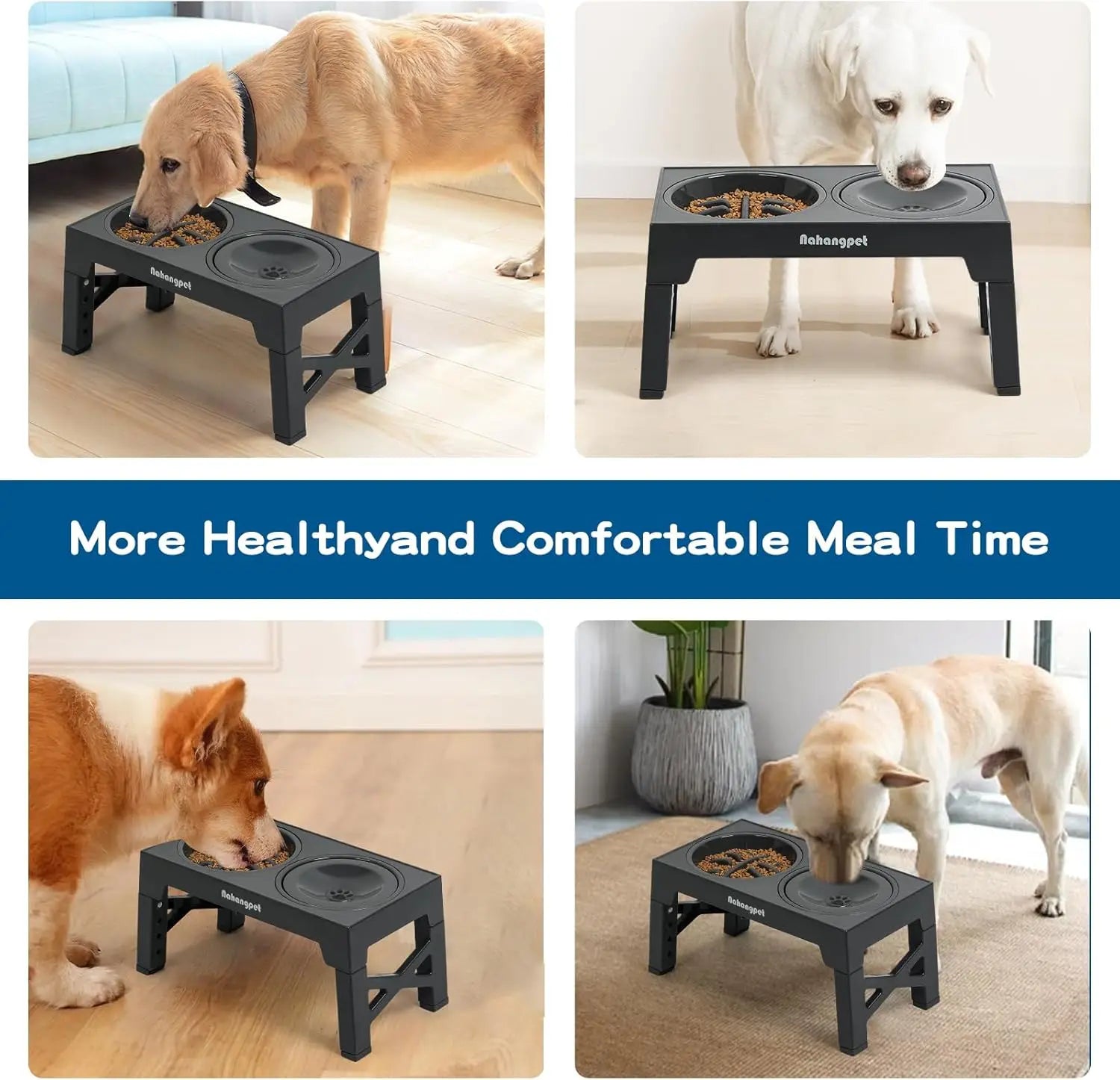 3-in-1 Elevated Slow Feeder Dog Bowls for Food and Water