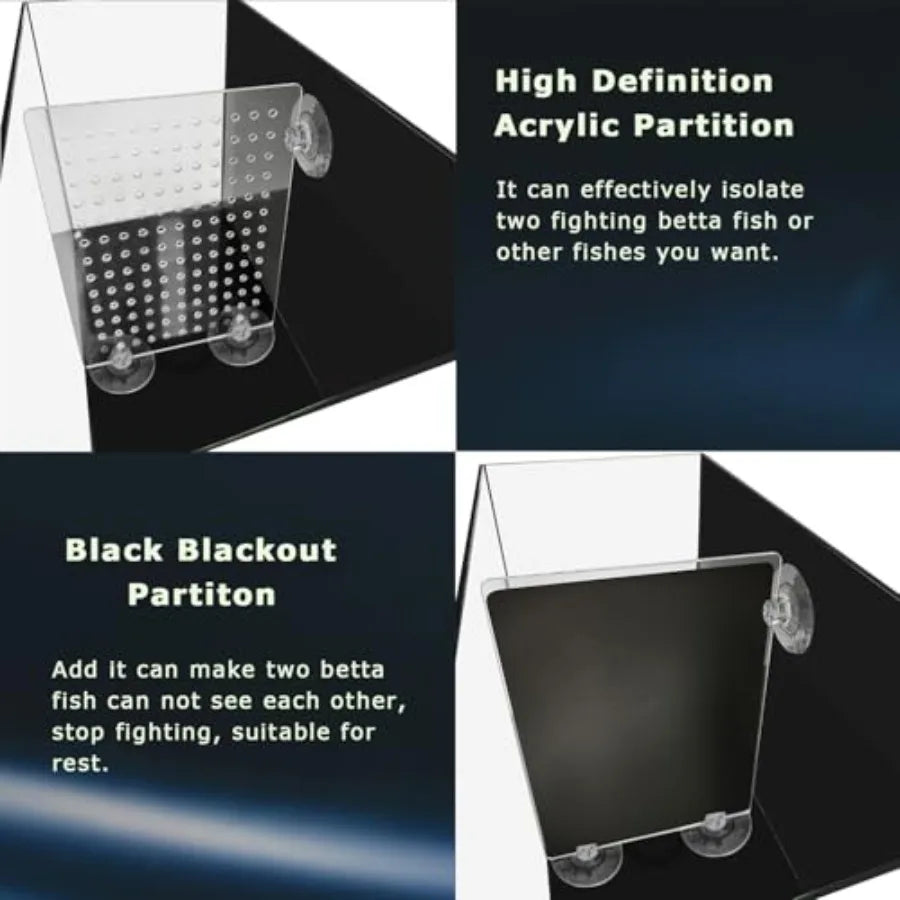 3 Gallon 12.6" L Fish Nano Glass Aquarium with Separator Plate for Betta Multi-Functional Square Fish Tank with Filter LED Ligh