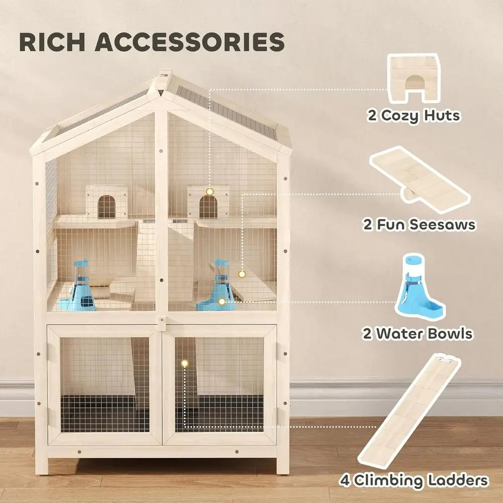 Large 3-Tier Wooden Pet Cage