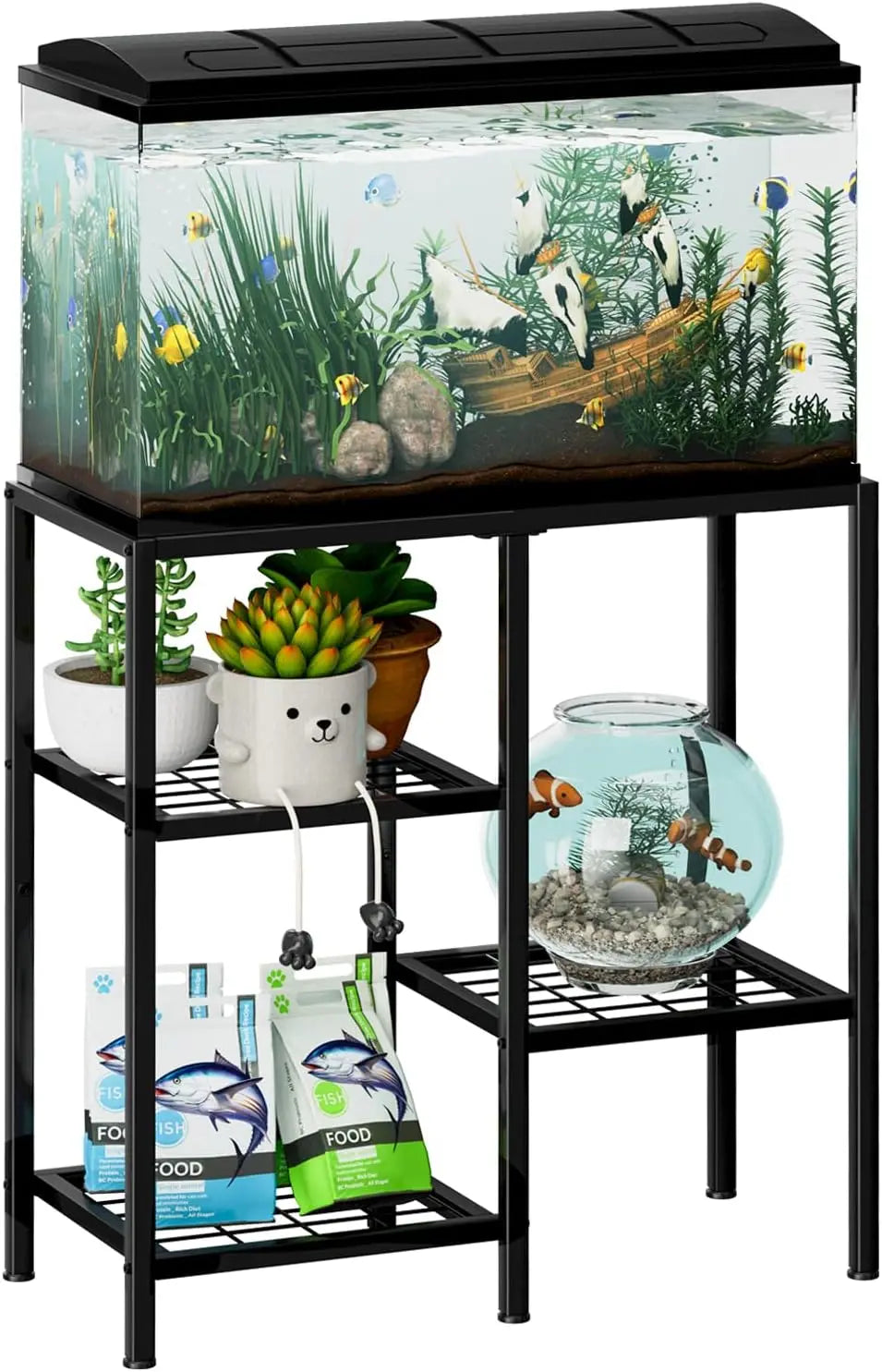 20 Gallon Metal Aquarium Stand, 3-Tier Fish Tank Rack for Reptile Terrariums in Living Room or Office