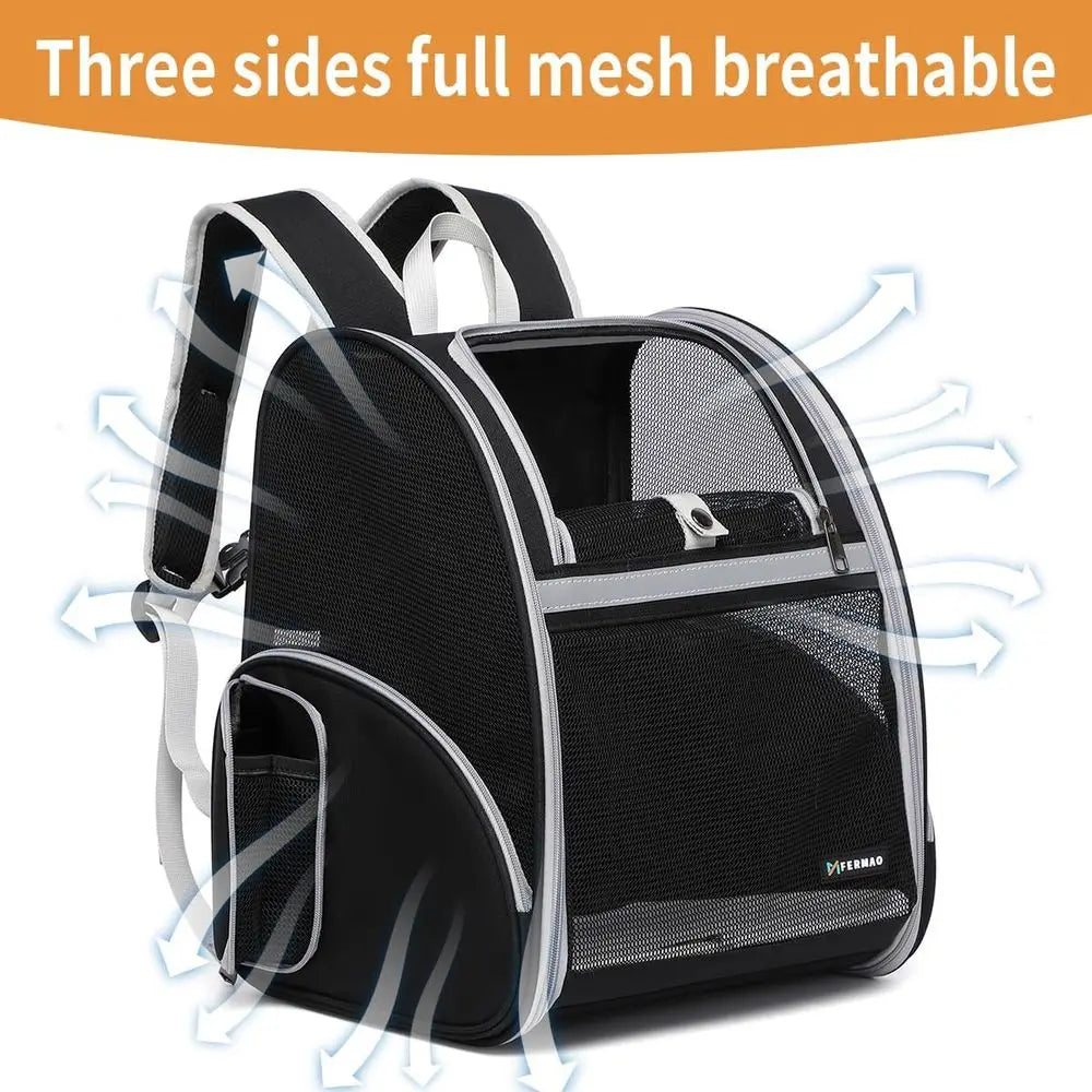 Collapsible Pet Backpack Carrier with Ventilated Mesh and Safety Leash