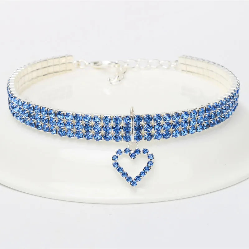 Three Row Elastic Rhinestone Pet Collars