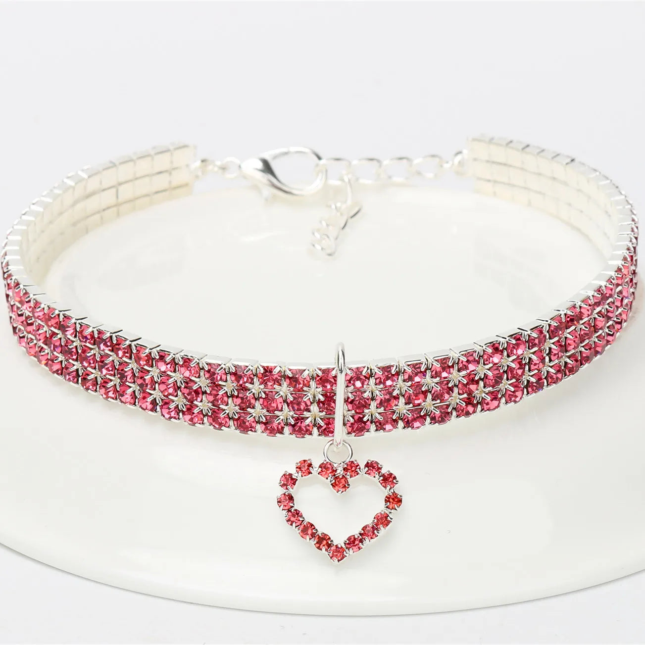 Three Row Elastic Rhinestone Pet Collars