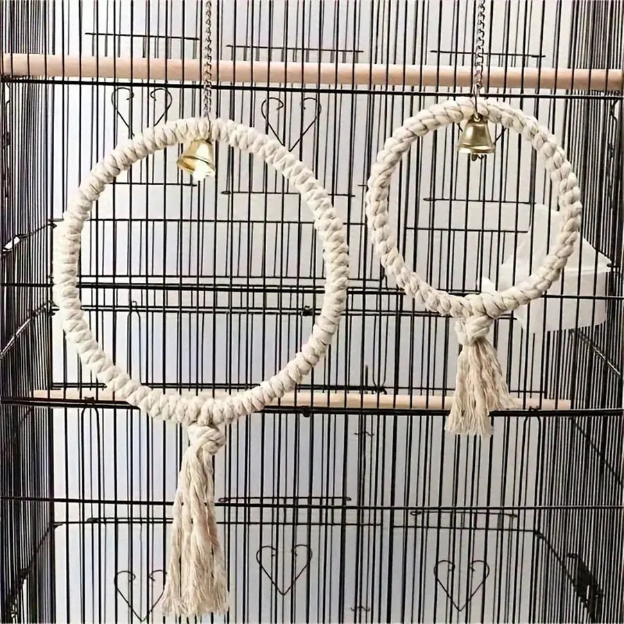 Hemp Rope Bird Toy Ring with Bell