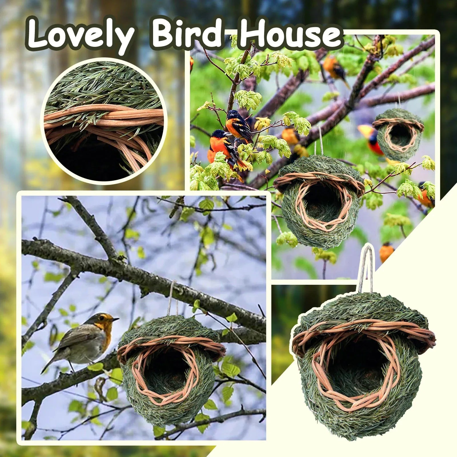 Handwoven Outdoor Natural Grass Hanging Birdhouse