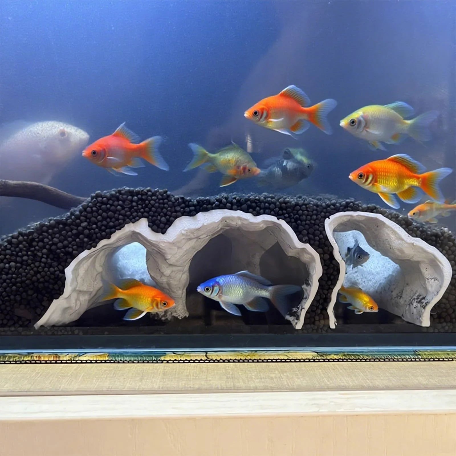 Gravel Tunnel Cave for Aquarium Decor Natural Curve Design Fish Hideout with Smooth Surface for Tropical Fish Tank Ornament