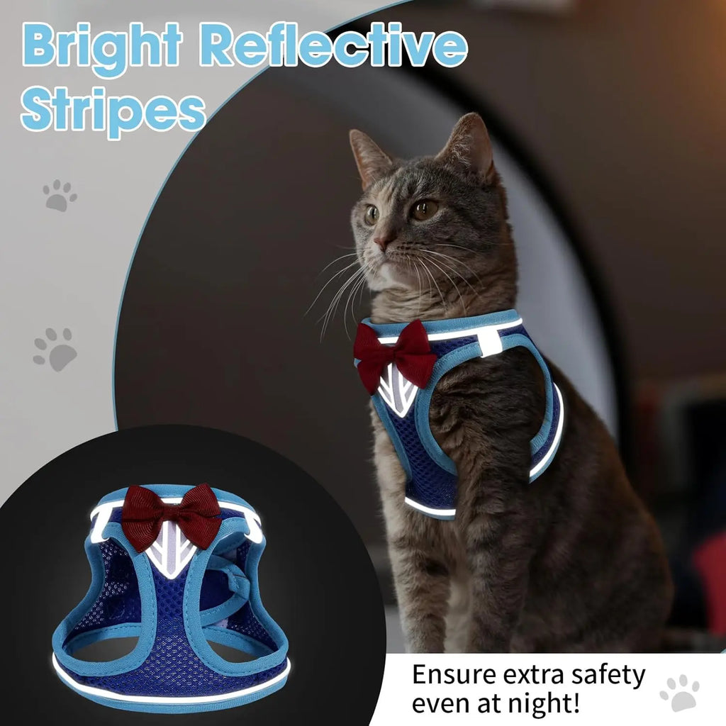 Escape-Proof Cat Vest Harness and Leash Set, Adjustable Breathable Mesh with Reflective Strips for Kitten Puppy Bunny in Blue XS