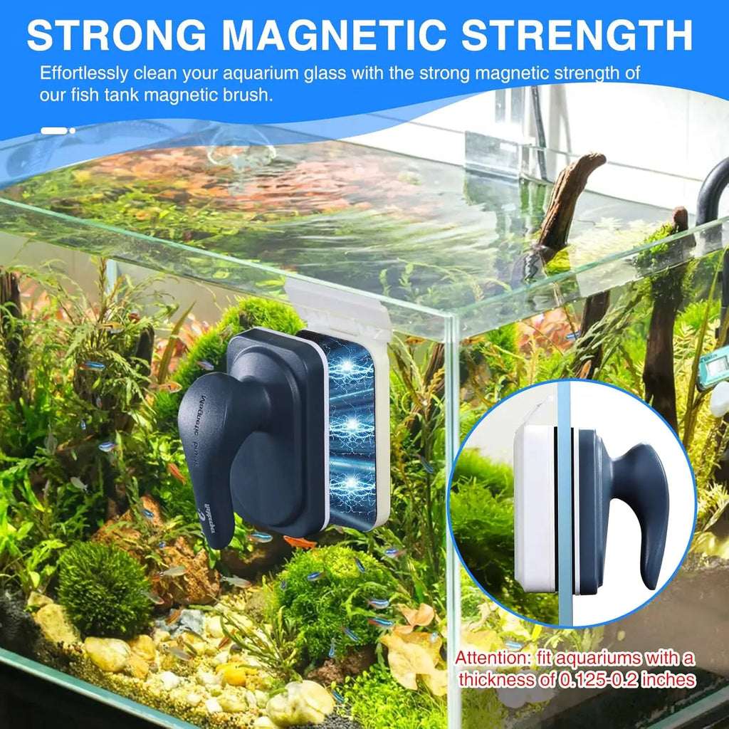 Strong Magnetic Glass Cleaner Brush for Aquariums, Fish Tank Algae Magnet with 2 Detachable Scrapers