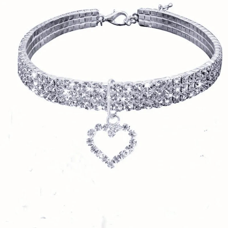 Three Row Elastic Rhinestone Pet Collars