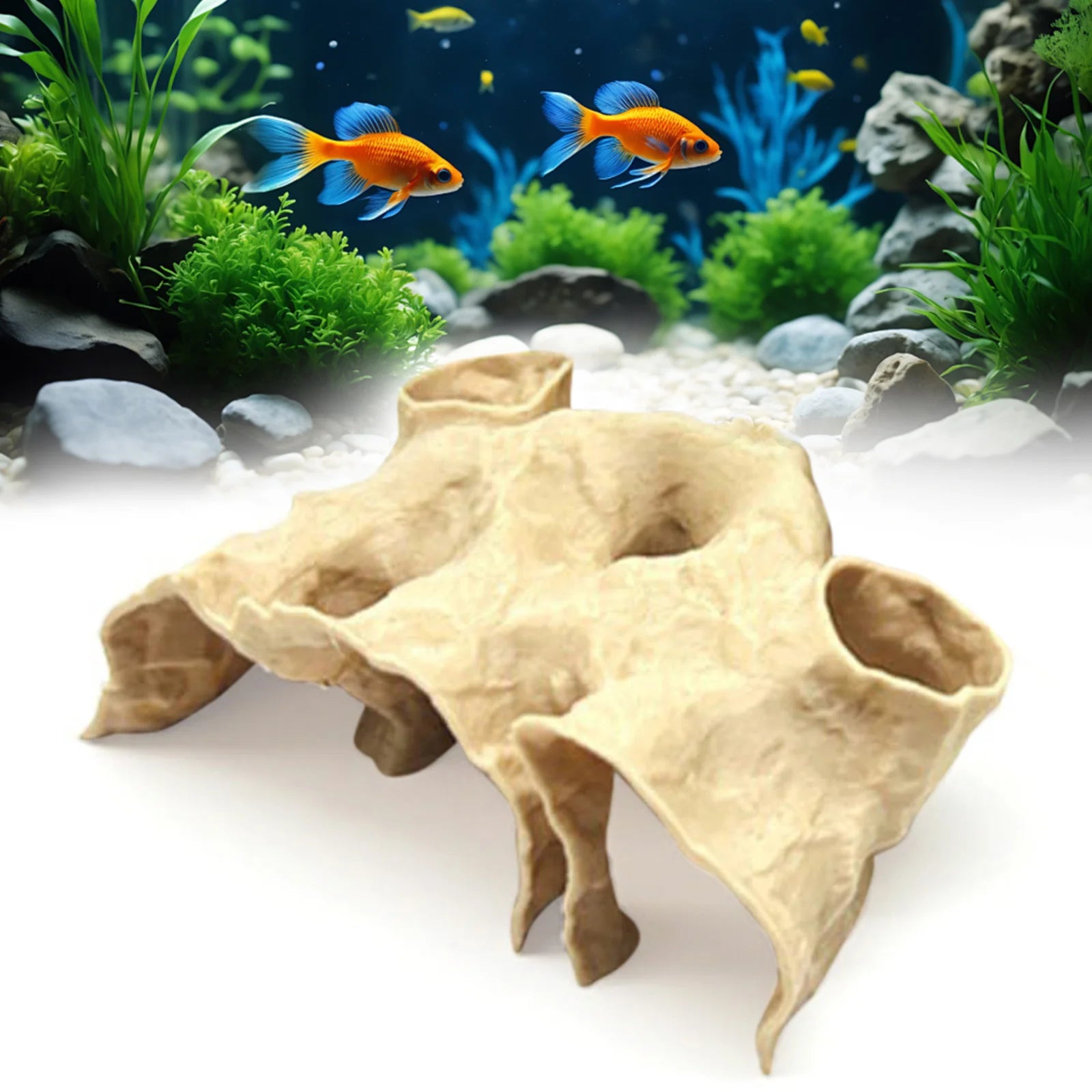 Gravel Tunnel Cave for Aquarium Decor Natural Curve Design Fish Hideout with Smooth Surface for Tropical Fish Tank Ornament