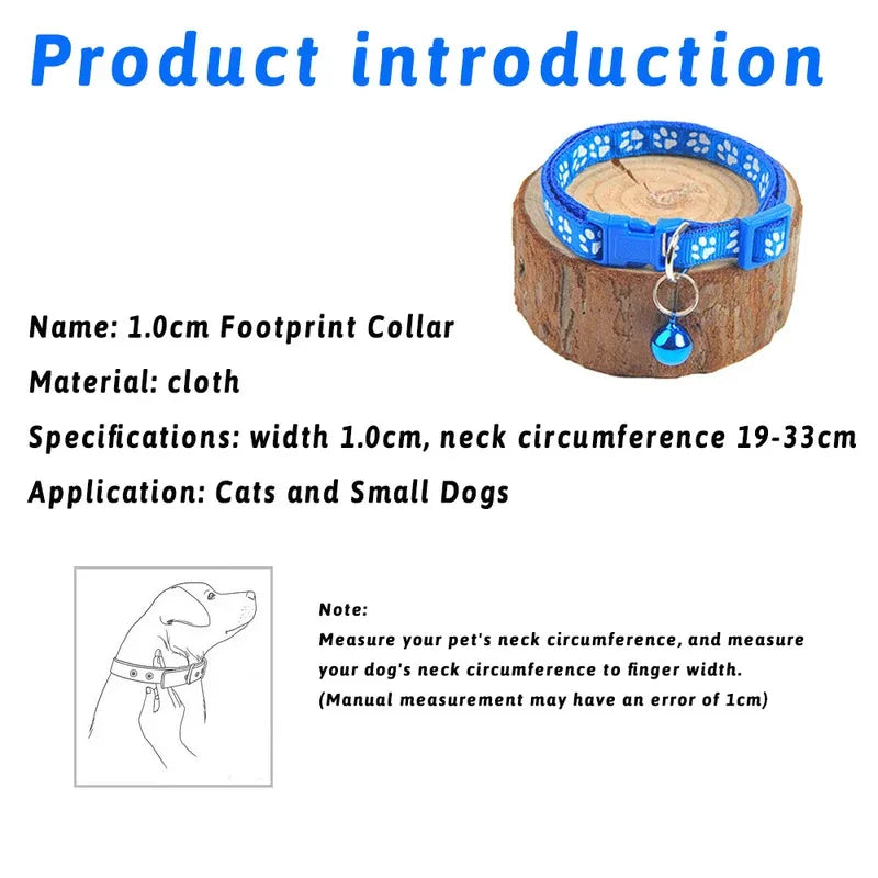 3pcs Pet Collar With Bell Footprints Colorful
