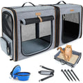 Dual-Compartment Pet Carrier with Built-In Litter Box for Travel, Grey