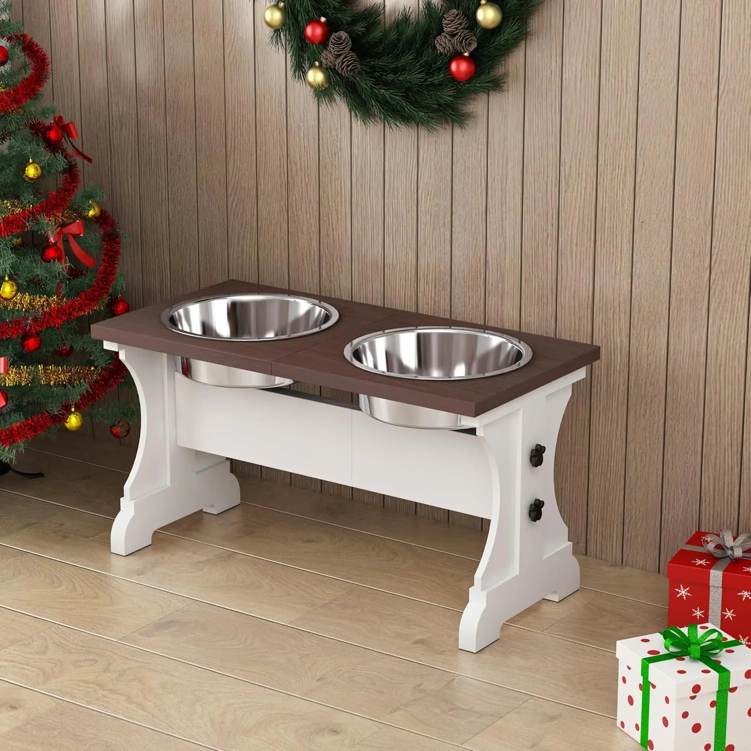 Elevated Stand with 2 Stainless Steel Bowls