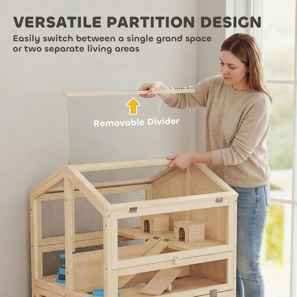Large 3-Tier Wooden Pet Cage