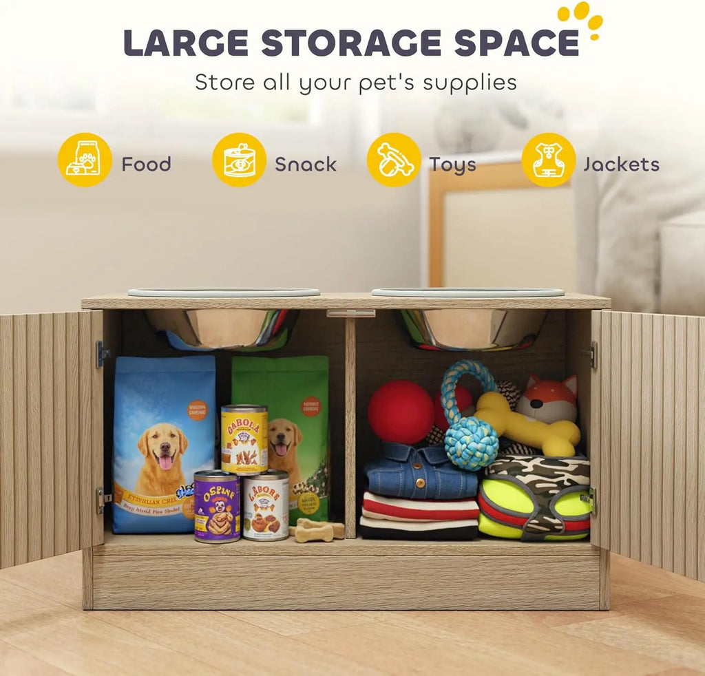 Elevated Dog Bowls with Storage Cabinet